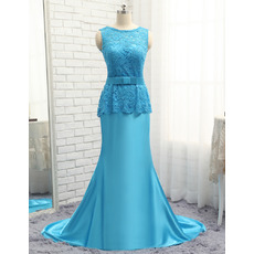 Custom A-Line Floor Length Lace Satin Prom/ Formal/ Party Dresses