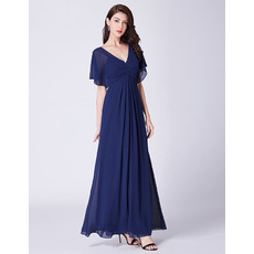 New V-Neck Cap Sleeves Floor Length Chiffon Evening Dresses