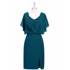 Inexpensive Column Cap Sleeves Short Chiffon Mother Dress for Wedding