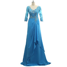 Elegant Floor Length Chiffon Mother Dresses with 3/4 Long Sleeves