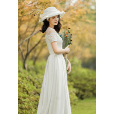 Affordable Short Sleeves Long Lace Satin Reception Wedding Dresses