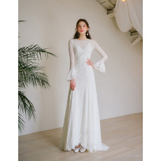 Long Lace Reception Wedding Dresses with Long Sleeves