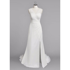 Sexy Sheath V-Neck Sleeveless Floor Length Chiffon Wedding Dresses