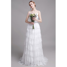 Custom Spaghetti Straps Long Lace Layered Skirt Wedding Dresses