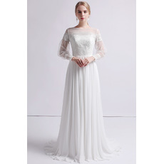 Vintage Long Chiffon Organza Wedding Dresses with Long Sleeves