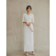 2019 New Column Ankle Length Satin Bridal Dresses with Half Sleeves