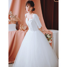 Custom Ball Gown Square Neck Long Wedding Dresses with Half Sleeves