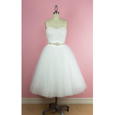 Custom A-Line Sweetheart Tea-Length Satin Organza Wedding Dresses