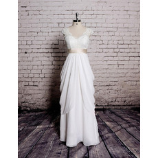 New V-Neck Floor Length Chiffon Wedding Dresses with Sashes