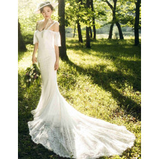 Custom Trumpet Spaghetti Straps Floor Length Lace Wedding Dresses