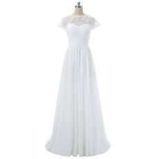 Inexpensive Floor Length Chiffon Wedding Dresses with Short Sleeves