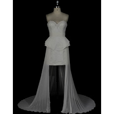 Sexy Column Sweetheart High-Low Satin Chiffon Pleated Wedding Dresses