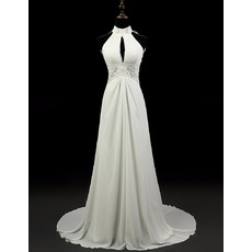 Custom A-Line Halter Sleeveless Floor Length Chiffon Wedding Dresses