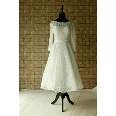 Custom A-Line Knee Length Lace Wedding Dresses with Long Sleeves