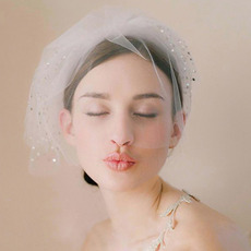 1 Layer Blusher Tulle with Beading White Wedding Veils