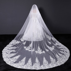 2 Layers Cathedral-Length Organza with Lace White Wedding Veils