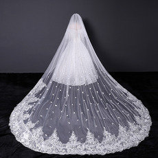 2 Layers Cathedral-Length Organza with Lace White Wedding Veils