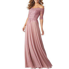 Affordable Off-the-shoulder Long Chiffon Applique Bridesmaid Dresses