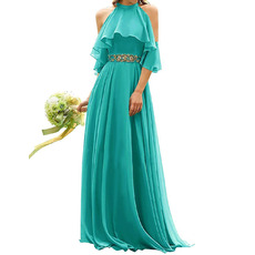 A-Line Halter Floor Length Chiffon Bridesmaid Dresses