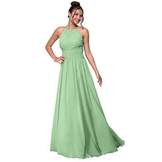 Custom A-Line Halter Floor Length Chiffon Bridesmaid/ Party Dresses