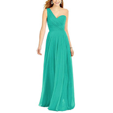 Elegant A-Line One Shoulder Floor Length Chiffon Bridesmaid Dresses