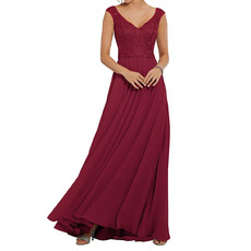 A-Line V-Neck Floor Length Chiffon Embroidery Bridesmaid Dresses