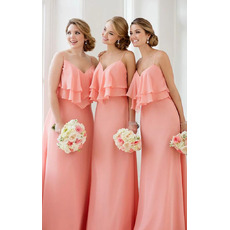 Custom Spaghetti Straps Sweetheart Long Chiffon Bridesmaid Dresses