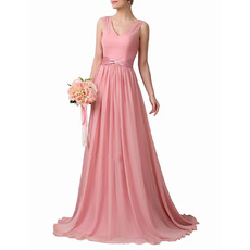 Custom V-Neck Floor Length Chiffon Bridesmaid Dresses with Sashes