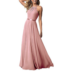 Elegant Halter Floor Length Chiffon Bridesmaid/ Evening Dresses