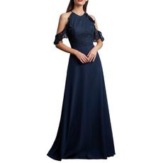 Cold Shoulder Floor Length Chiffon Lace Bridesmaid Dresses