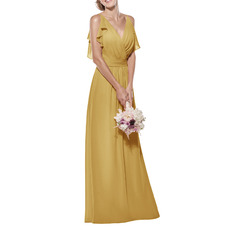 Custom Spaghetti Straps V-Neck Long Chiffon Bridesmaid Dresses