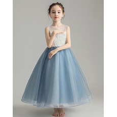 Custom A-Line Sleeveless Tea Length Organza Little Girls Party Dresses