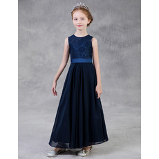 Style A-Line Long Lace Chiffon Little Girls Party Dresses