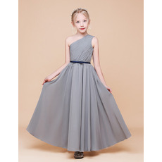 New A-Line One Shoulder Ankle Length Chiffon Flower Girl Dresses