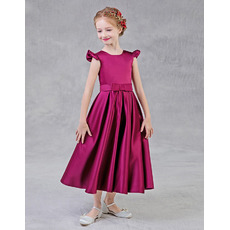 Adorable A-Line Sleeveless Tea Length Satin Flower Girl Dresses