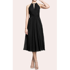 A-Line Halter Tea Length Chiffon Black Homecoming Dresses