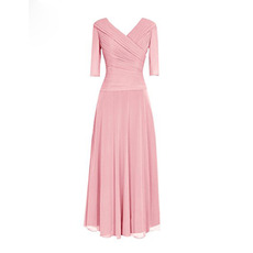 Custom V-Neck Floor Length Chiffon Mother Dress with 3/4 Long Sleeves