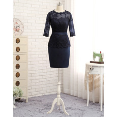 Custom Column Short Satin Lace Mother Dresses with 3/4 Long Sleeves