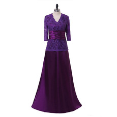 New Floor Length Lace Chiffon Mother Dress with 3/4 Long Sleeves