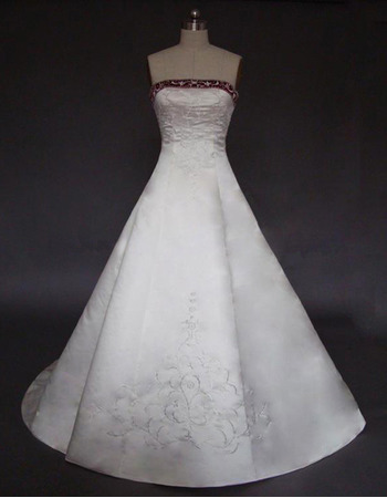 Fashionable and Elegant A-Line Strapless Court train Satin Embroider Beading Dress for Bride