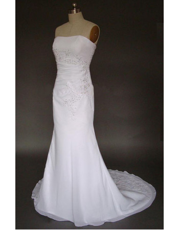 Simple but Elegant Exquisite Mermaid Strapless Court train Satin Chiffon Lace Dress for Bride/Bridal Gown