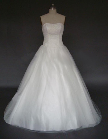 Stunning Elegant Chic A-Line Strapless Chapel Satin Tulle Beading Dress for Bride/Bridal Gown