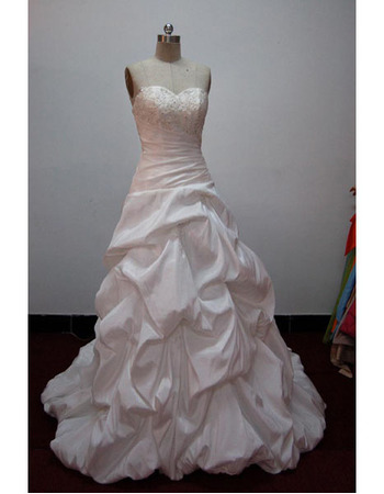 New Style Elegant and Popular Ball-Gown Sweetheart Court train Satin Taffeta Lace Beading Drape Dress for Bride/Bridal Gown