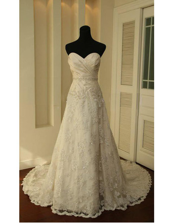 New Style Elegant and Fashionable A-Line Sweetheart Court train Satin Lace Beading  Dress for Bride/Bridal Gown