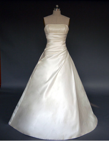 New Style Charming and Fashionable A-Line Strapless Court train Satin Beading Dress for Bride/Bridal Gown