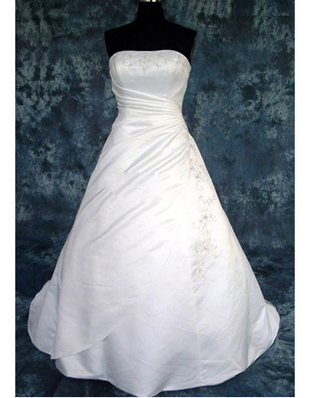 New Style Stunning and Graceful A-Line Strapless Court train Satin Beading with Embroider Dress for Bride/Bridal Gown