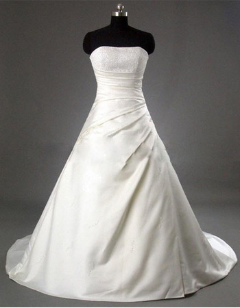 New Style Simple but Elegant A-Line Strapless Court train Satin Beading Dress for Bride/Bridal Gown