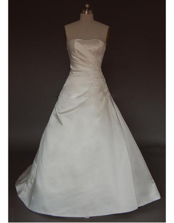 New Style Stunning and Elegant A-Line Strapless Court train Satin Lace Beading Embroidered Dress for Bride/Bridal Gown