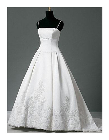 Affordable Elegant A-Line Court train Satin Lace Wedding Dress