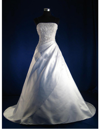 Custom Elegant and Exquisite A-Line Strapless Chapel Satin Beading Wedding Dresses